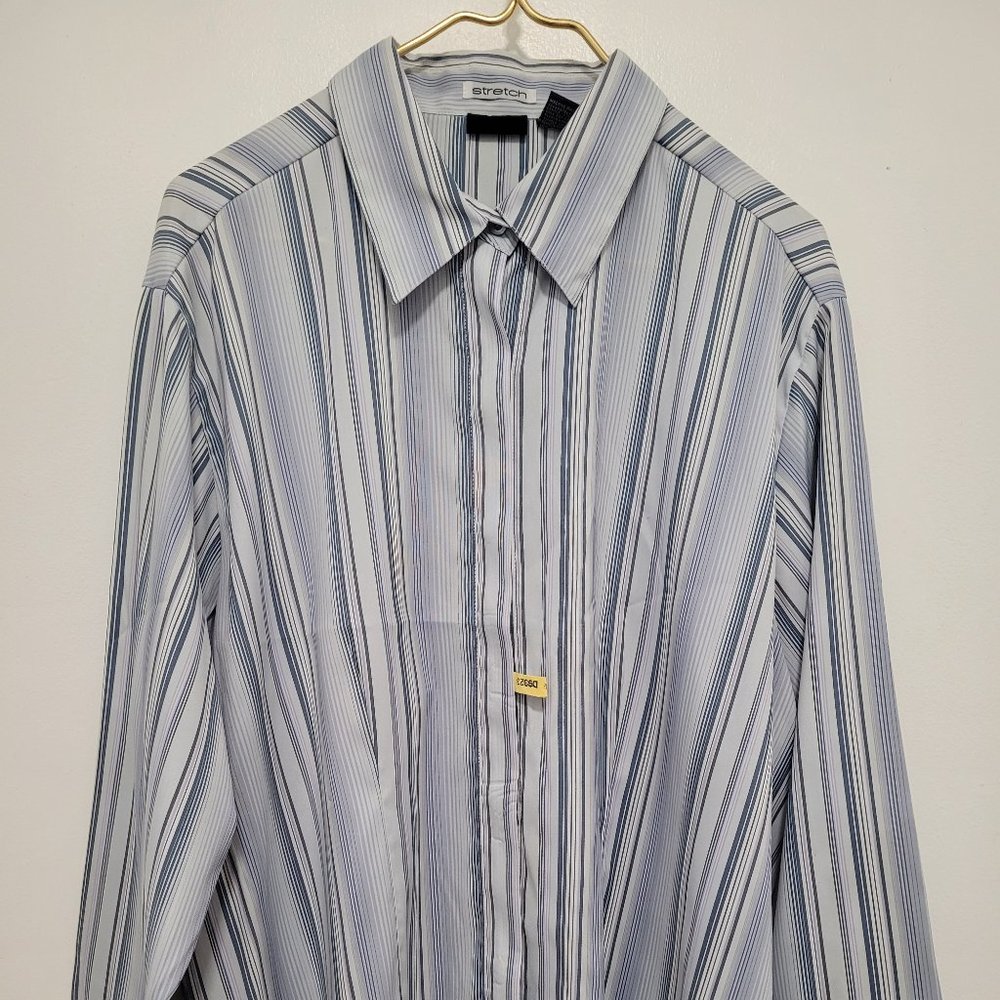 DCC Woman Striped Blouse Office work  Plus Size 2X, Polyester Long Sleeve